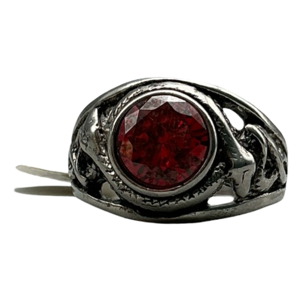 Vintage Style Snake Wrap Ring Red Faux Garnet Stone Size 15 Silver Tone Mens